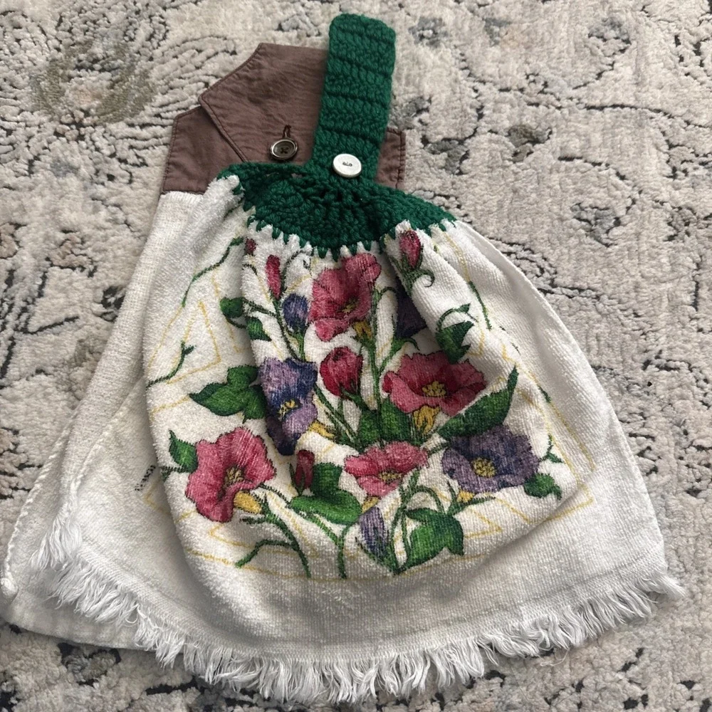 6 Vintage Cotton Floral Kitchen Linens - Towels Crochet Used As Is Cottagecore
